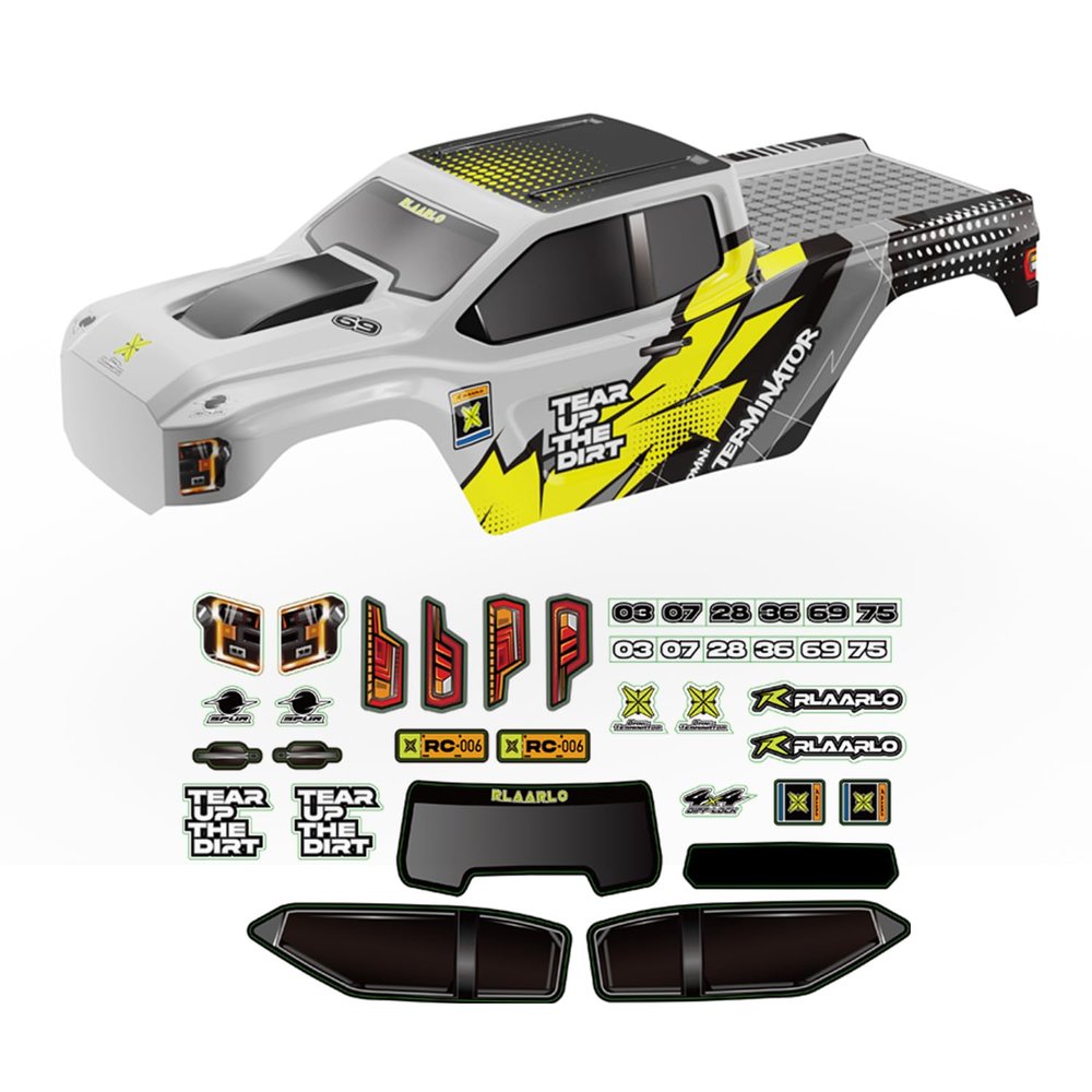 AMORIL 1.2MM PC Car Shell for RC Brushless Truck Mini 1/10 RZ001G-A,1PCS,Part Number R11163, Yellow and Silver