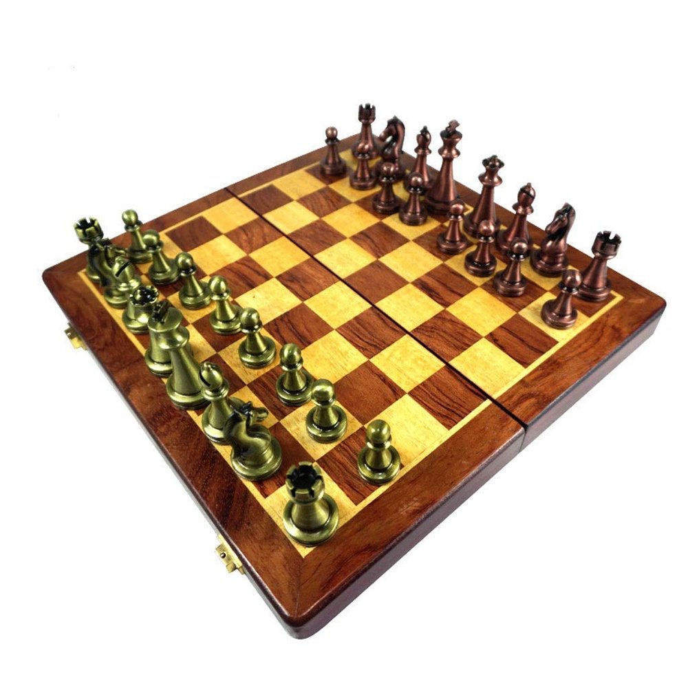 Chess Set Chess Wooden Travel International Chesse Set with Metal Pieces Chess Set with Storage Slots