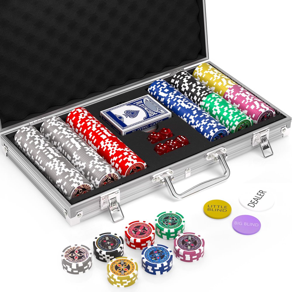 300pcs Poker Chip Set Denominations Poker Chip Set Numbered Chips Texas Holdem,Professional Casino Chips,Clay 11.5 Gram Chip Aluminum Case Texas Holdem Chips Blackjack Gaming Poker Games Poker Set