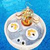 Gtzly Round Rattan Woven Serving Tray Rattan Floating Breakfast Tray with Handles, Swimming Pool Floats, Essential Floating Food Tray for Pool Activities (Color : White, Size : 80 * 80 * 20cm) view 1