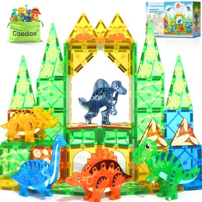 Coodoo Dinosaur Toys Magnetic Tiles 3D Movable Dinos for Kids 3-5 5-7 Toddler Outdoor Sensory Toys, STEM Educational Magnetic Blocks for 3+ Years Old Boys Girls Kids Toy