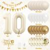 10th Birthday Decorations Sand White Gold,10th Birthday Balloons Beige Gold,Happy 10th Birthday Banner with Cake Toppers Number 10 Balloons for Girls Boys Birthday Party Decoration view 2