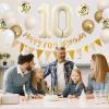 10th Birthday Decorations Sand White Gold,10th Birthday Balloons Beige Gold,Happy 10th Birthday Banner with Cake Toppers Number 10 Balloons for Girls Boys Birthday Party Decoration view 3