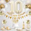 10th Birthday Decorations Sand White Gold,10th Birthday Balloons Beige Gold,Happy 10th Birthday Banner with Cake Toppers Number 10 Balloons for Girls Boys Birthday Party Decoration view 4
