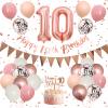 10th Birthday Decorations - Retro Pink Rose Gold, Happy 10th Birthday Banner with Cake Toppers, Number 10 Balloons, Confetti Balloons for Girls Birthday Party view 1