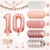 10th Birthday Decorations - Retro Pink Rose Gold, Happy 10th Birthday Banner with Cake Toppers, Number 10 Balloons, Confetti Balloons for Girls Birthday Party view 2