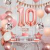 10th Birthday Decorations - Retro Pink Rose Gold, Happy 10th Birthday Banner with Cake Toppers, Number 10 Balloons, Confetti Balloons for Girls Birthday Party view 3