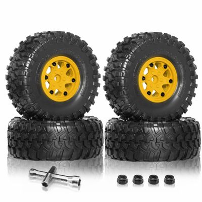 2.2 beadlock Wheels and Tires 4PcsPlastic Wheels with Lightweight DesignAll Terrain Tires.for 1:10 RC Rock Crawler Axial SCX10 Canyon Trail 105Rims TRX4 TRX6#8174 (Yellow)