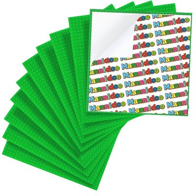 MANNIDOO Peel-and-Stick Baseplates, 10 Packs 10" x 10 Classic Adhesive Building Base Plates for Walls and Tables - Compatible with All Major Brands (Green)