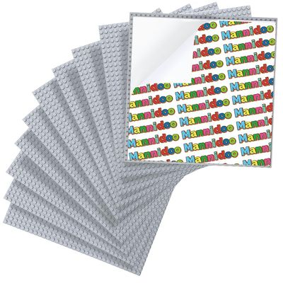 MANNIDOO Peel-and-Stick Baseplates, 10 Packs 10" x 10 Classic Adhesive Building Base Plates for Walls and Tables - Compatible with All Major Brands (Light Grey)