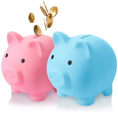 2 Pieces Cute Piggy Bank Cute Plastic Pig Money Bank Adults Unbreakable Piggy Bank Pig Money Box Coin Bank Plastic Saving Coin Box for Boys Girls Kids (Color : Gold, Size : Large)