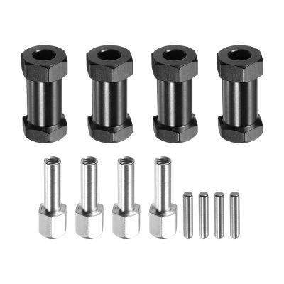 MECCANIXITY 4pcs 12mm Wheel Hex Drive Hubs Adapter Combiner Coupler, Aluminum 25mm Extension with Nut Latch for 1/10 RC Crawler Car Parts, Black