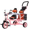 JIYIAN 3-in-1 Kids Stroller Adjustable Push Handle Double Seats Tricycle,Outdoor Trolley Trike with Rotatable Seat,Inflation-Free Wheels,Adjustable Push Handle Tandem Stroll,Pink view 1