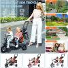 JIYIAN 3-in-1 Kids Stroller Adjustable Push Handle Double Seats Tricycle,Outdoor Trolley Trike with Rotatable Seat,Inflation-Free Wheels,Adjustable Push Handle Tandem Stroll,Pink view 2