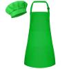 Bouiexye 1 Set Kids Apron and Chef Hat Set Children Apron Adjustable with 2 Pockets Children Chef Painting for Cooking Baking Painting Crafts Making (Green) view 1