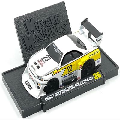 1999 Nissan Skyline GT-R R34 Super Silhouette #23 White with Graphics Liberty Walk 1/64 Diecast Model Car by Muscle Machines