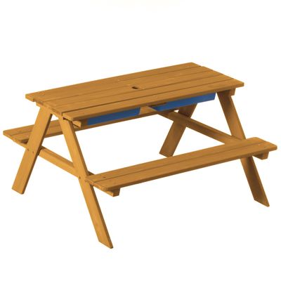Convertible Wooden Sand and Water Table for Your Todlers Outdoor Playset Featuring 2 Play Box and a Removable Top That Transforms into Kids Picnic Table - Teak Stained