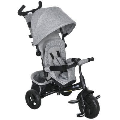 HOMCOM 6 in 1 Trike, Kids Tricycle, Pedal Push Bike w/Push Handle, Removable Canopy, 5-point Safety Belt, Storage, Cushion, Footrest, Brake, for 1-5 Years Toddler, Grey