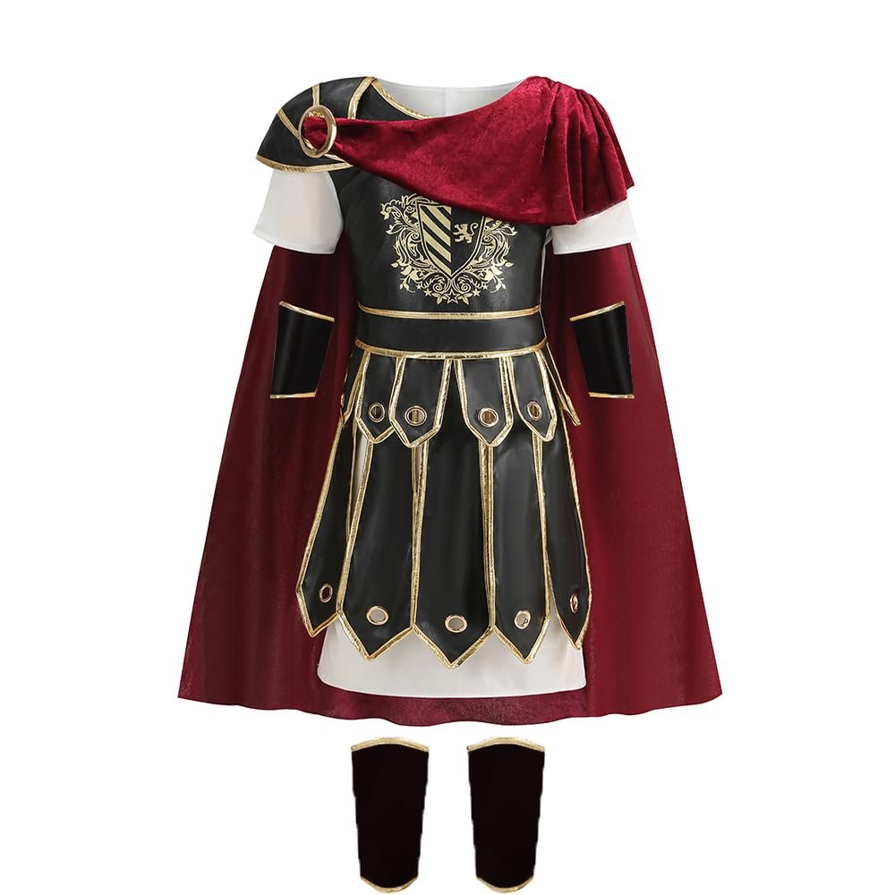 yolsun Boys Roman Soldier Costume Kids Warrior Knight Costume Brave Medievel Gladiator Halloween Cosplay9-10Y,Lion Shield