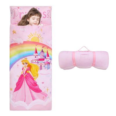 Kids Sleeping Bag Toddler Nap Mat with Removable Pillow, Large Foldable Sleeping Bag for Girls Boys, Easy Clean Slumber Bag with Double Zip for Camping School Preschool Daycare, 5924 inch