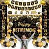38PCS Black Gold Retirement Decorations for Men Women Black Gold Happy Retirement Banner Balloons Sash and Swirls The Legend Has Retired Porch Door Banner for Retirement Party Supplies view 1