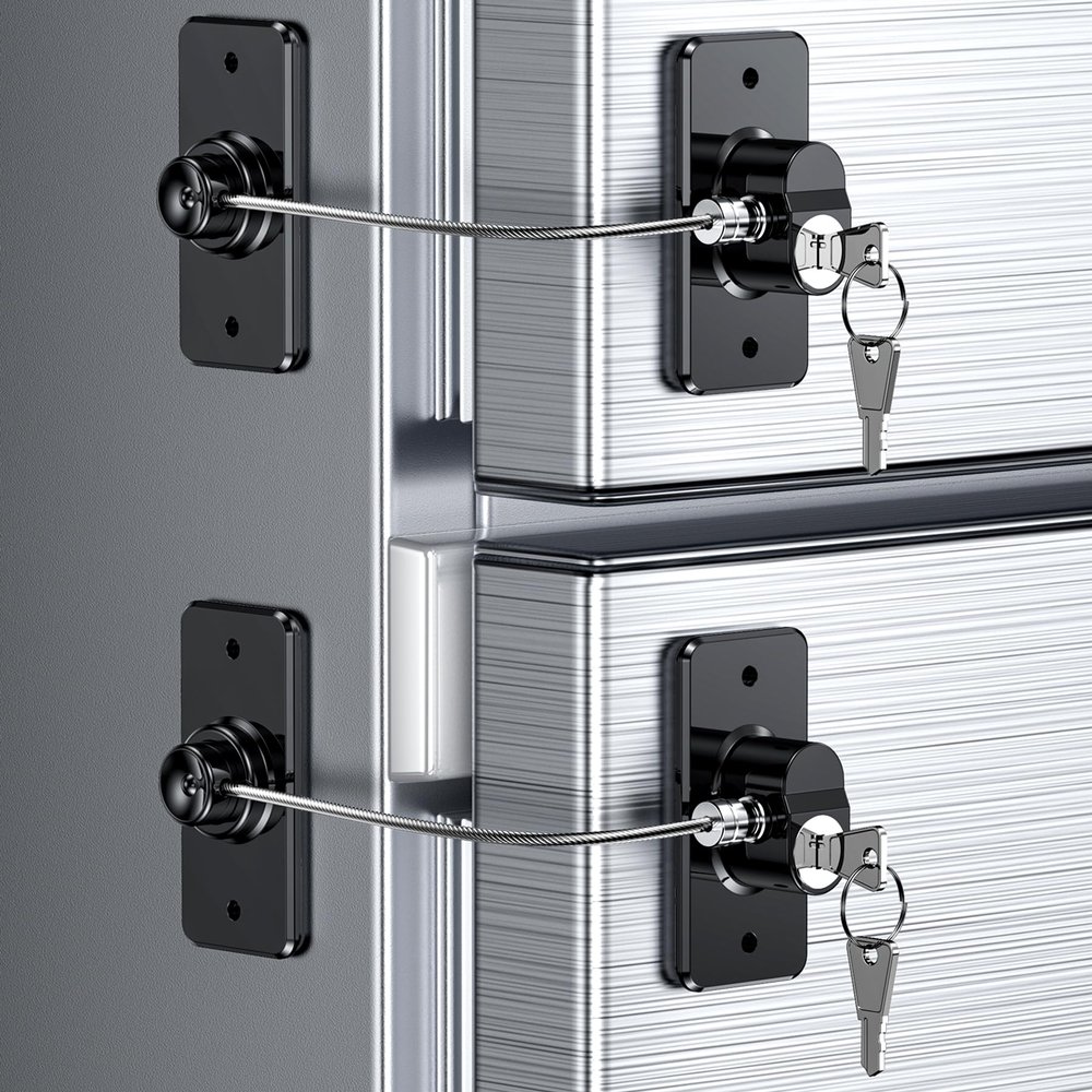 2 Pack Refrigerator Door Lock with Adhesive, No Tools Required, Child Proof Fridge Door Lock for Kids and Pets, Self Adhesive Latch for Freezer, Cabinets, Drawers, Windows (Patent)