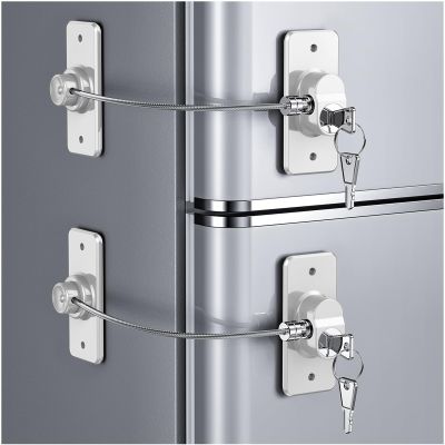 2 Pack Refrigerator Door Lock with Adhesive, No Tools Required, Child Proof Fridge Door Lock for Kids and Pets, Self Adhesive Latch for Freezer, Cabinets, Drawers, Air Oven, Windows (Patent)