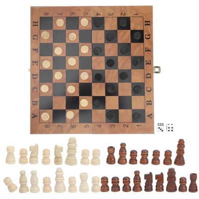 3 in 1 Chess Checkers Set, Wooden Chess & Checkers Set, Folding Carrying Case Travel Chess Set for Kids and Adults, Classic Large Size with Chess Pieces
