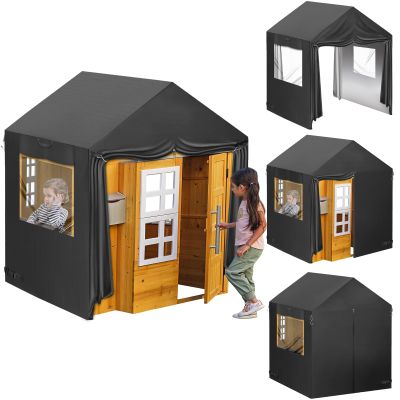Iceberg Elf Playhouse Cover, 50" L X 45" W X 55" H, Outdoor Plastic Wooden Playhouse Covers, Waterproof, Transparent Window with Zipper, 640d Heavy Duty Oxford Fabric (Black)