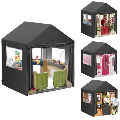 Playhouse Cover, 56" L X 56" W X 62" H Suitable for Outdoor Step2 Playhouse and Other Brands of Playhouses of The Same Size (Black), Transparent Window with Zipper, 640D Waterproof Oxford Fabric