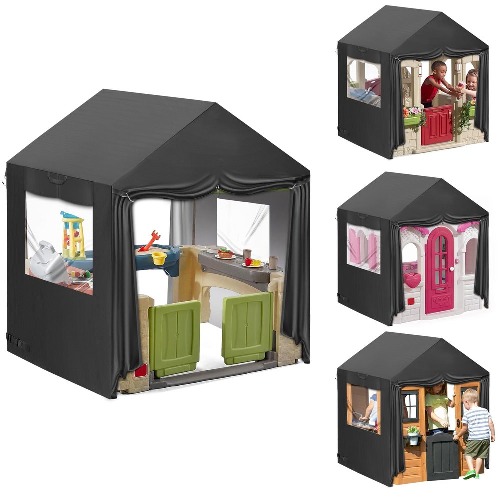 Playhouse Cover, 56" L X 56" W X 62" H Suitable for Outdoor Step2 Playhouse and Other Brands of Playhouses of The Same Size (Black), Transparent Window with Zipper, 640D Waterproof Oxford Fabric