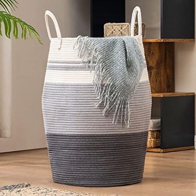 105L Extra Large Laundry Hamper Basket by Fiona's magic, Woven Tall Clothes Hamper for Storage Blanket, Toys and Dirty Cothes in Bedroom and Living Room Organizer, Grey