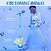 Funvalley Surperfect Kids Karaoke Machine with Adjustable Stand,Kids Microphone Music Sing Along with Flashing Stage Light and Pedals Gift for Kids (Blue) view 2