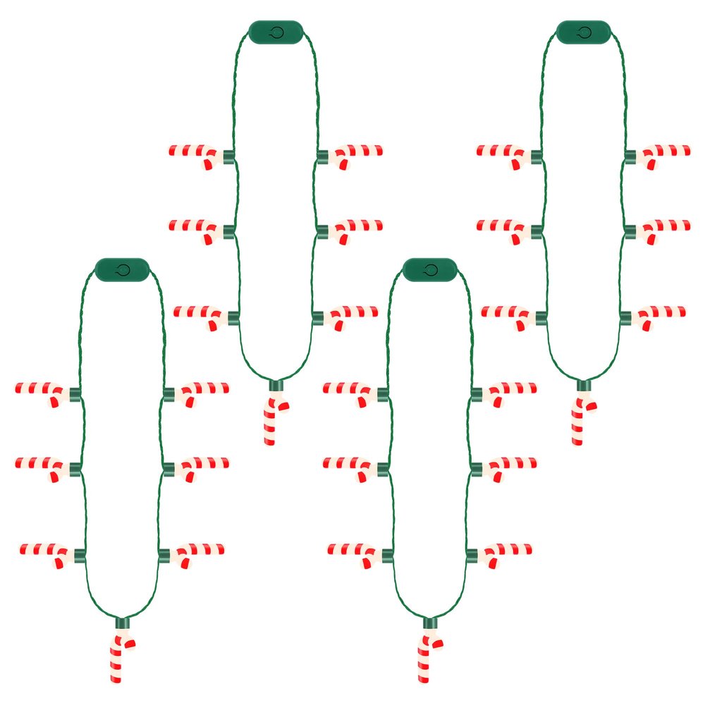 4PCS Light up Christmas Necklace, Christmas Necklace with Glow Candy Cane Accessories, 3D Light Xmas Necklaces with 7 Candy Cane Pendent, 3 Modes Xmas Necklaces Decor for Ugly Sweater Family Party