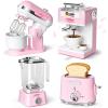 Kids Kitchen Toys Set, BPA-Free 7 Piece Pretend Play Appliances with Light Sound, Coffee Maker Blender Stand Mixer Toaster for Toddlers Ages 3 Plus, Educational Role Play Gift (Pink) view 1