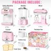 Kids Kitchen Toys Set, BPA-Free 7 Piece Pretend Play Appliances with Light Sound, Coffee Maker Blender Stand Mixer Toaster for Toddlers Ages 3 Plus, Educational Role Play Gift (Pink) view 2