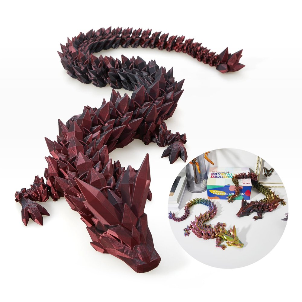 Dak Haan 30" Large 3D Printed Dragon,Flexible Articulated Crystal Dragon Fidget Toy,Cool Big Dragon Toy,Huge 3D Printed Dragon Gift for Girls Boys Kids Age 3-5 4-7 8-12 Years Old