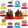 12PCS Hero Party Decoration Hero Honeycomb Centerpieces 3D Hero Table Topper Paper Large Word Centerpieces Hero Action Sign Standing Cards for Happy Birthday Baby Shower Party Supplies view 1