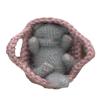 Fluffy Sleeping Kitten Grey toy. Realistic Newborn Cat in the pink basket | crib. Crochet Handmade Gift for Toddlers. view 1