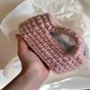 Fluffy Sleeping Kitten Grey toy. Realistic Newborn Cat in the pink basket | crib. Crochet Handmade Gift for Toddlers. view 3