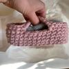 Fluffy Sleeping Kitten Grey toy. Realistic Newborn Cat in the pink basket | crib. Crochet Handmade Gift for Toddlers. view 4