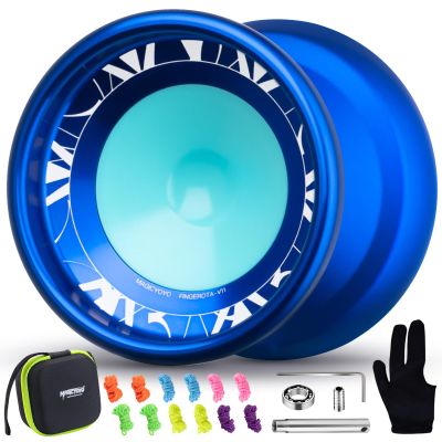 MAGICYOYO V11 FINGEROTA Professional Finger Spin Yoyo - Dual Purpose Trick Yoyo Unresponsive & Responsive Yo Yo for All Levels +Yo Yo Glove + 12 Replacement Strings +Storage Case (Dark Blue)