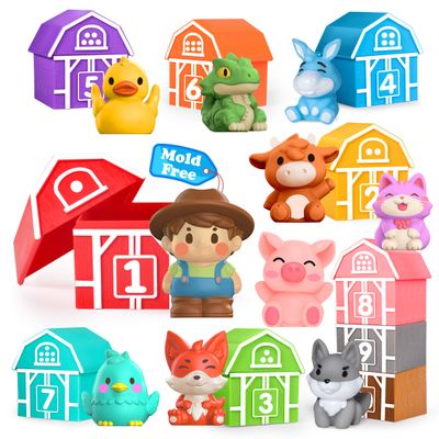 Oriate Learning Farm Animals for Toddlers 1-3, 20Pcs Farm Animals Barn Toy Montessori Counting, Matching & Sorting Fine Motor Games, Birthday Easter Gift for Baby Boys Girls Age 12M+