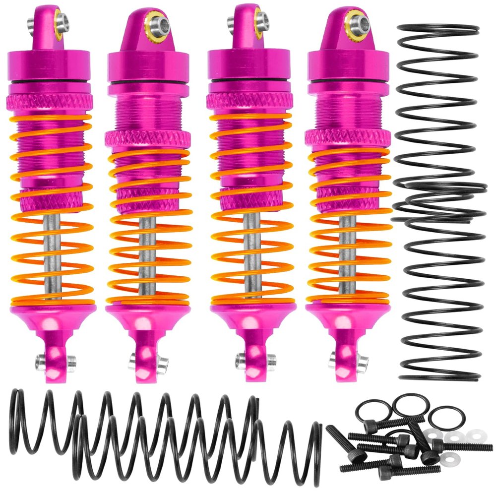 RcarmubWow RC Aluminium Shock Absorber Upgrades Part for 1/18 LaTrax Teton,LaTrax Desert Prerunner,Front Rear Full Metal Dampers RC Shocks,Replace #7660#7665,4PCS,Pink
