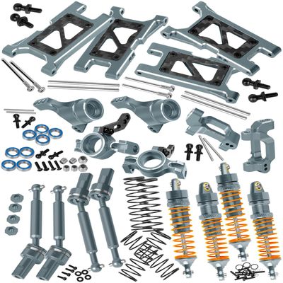 RcarmubWow RC Aluminium Driveshafts & Shocks Absorber & Suspension Arms & Caster Blocks C-Hubs Steering Block Stub Axle Carriers Upgrades Part for 1/18 LaTrax Teton,LaTrax Desert Prerunner,Titanium