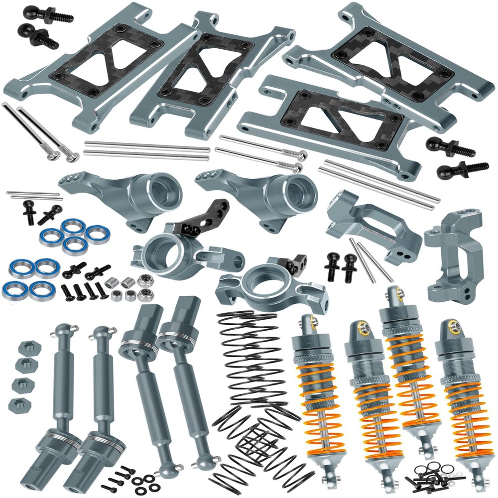 RcarmubWow RC Aluminium Driveshafts & Shocks Absorber & Suspension Arms & Caster Blocks C-Hubs Steering Block Stub Axle Carriers Upgrades Part for 1/18 LaTrax Teton,LaTrax Desert Prerunner,Titanium