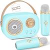 PRUNUS C20 Mini Karaoke Machine,Valentines Day Gifts for Her Him Kids Mens,Portable Bluetooth Speaker with 2 Wireless Microphone for Boys Girls 3-12+ Years Old Birthday Party Blue view 1