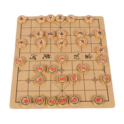 XHTLLO Traditional Chinese Chess Set, Portable Xiangqi Strategy Board Game for 2 Players with Foldable Chessboard and Gold Chess Box, Educational and Entertaining Family Gathering