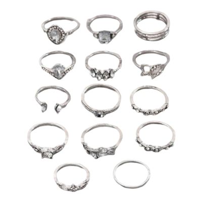 15-Piece Silver-Tone Adjustable Ring Set, Stackable Midi Knuckle Rings With Mixed Designs, Costume Jewelry Ring Set For Dress-Up And Everyday Style
