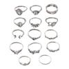 15-Piece Silver-Tone Adjustable Ring Set, Stackable Midi Knuckle Rings With Mixed Designs, Costume Jewelry Ring Set For Dress-Up And Everyday Style view 1